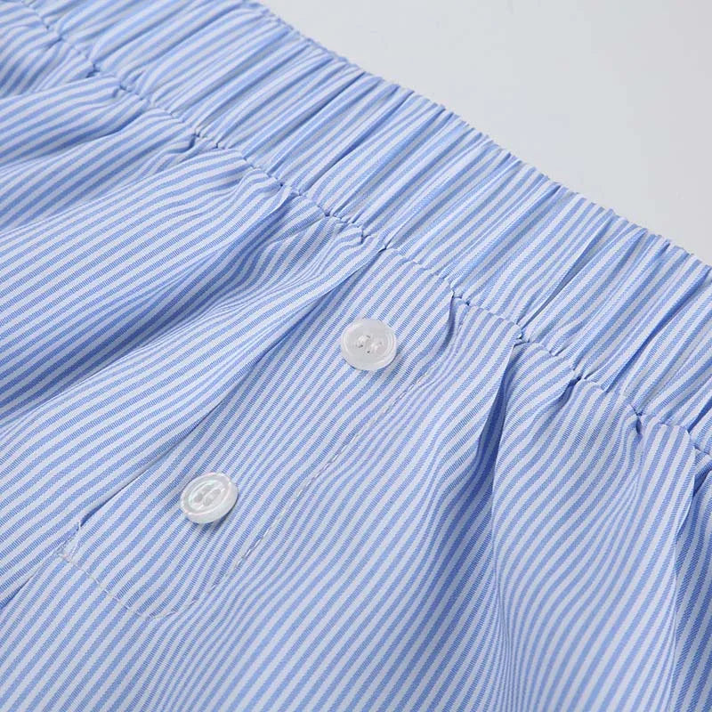 Striped Print Casual Shorts for Women, Elastic Waist Fashion Button Bottoms Streetwear, Chic Basic Y2K Loose Shorts