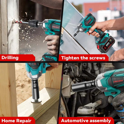 1200N.M Brushless Electric Impact Wrench, 3 Funtion 1/2" Cordless Portable Screwdriver Drill Tools For Makita Battery Pin, ONEVAN