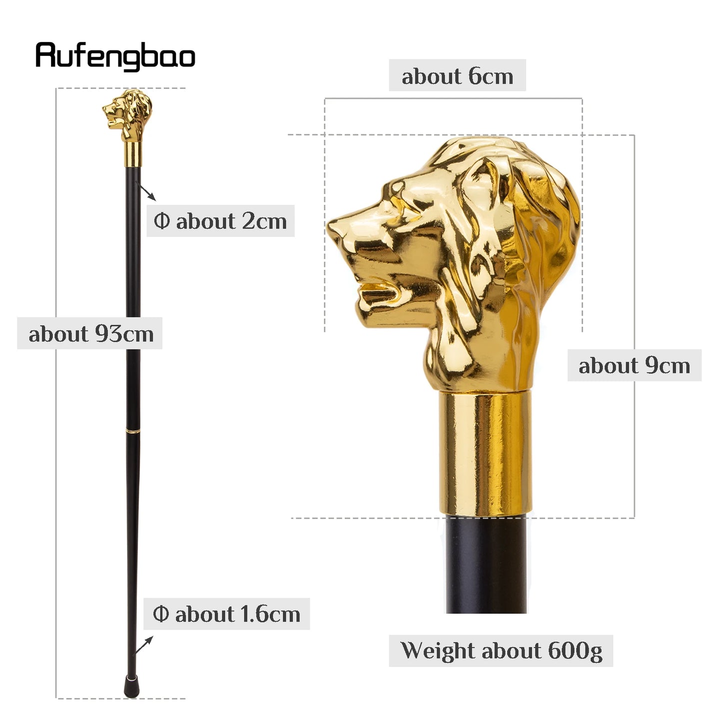 Gold Luxury Lion Head Handle Fashion Walking Stick for Party Decorative Walking Cane Elegant Crosier Knob Walking Stick 93cm
