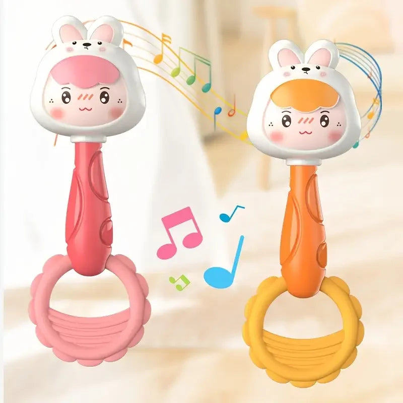Cartoon Rattle, Newborn Sensory Grasp Toy, Chew-Safe Early Ed Handbell for Xmas & Bday Bite and Chew Toy Festival Gifts