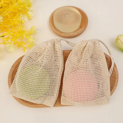 1/10PCS Hangable Soap Bags Natural Cotton Linen Foaming Soap Net Bag Body Soap Cleanser Net Bags Household Shower Cleaning Tools