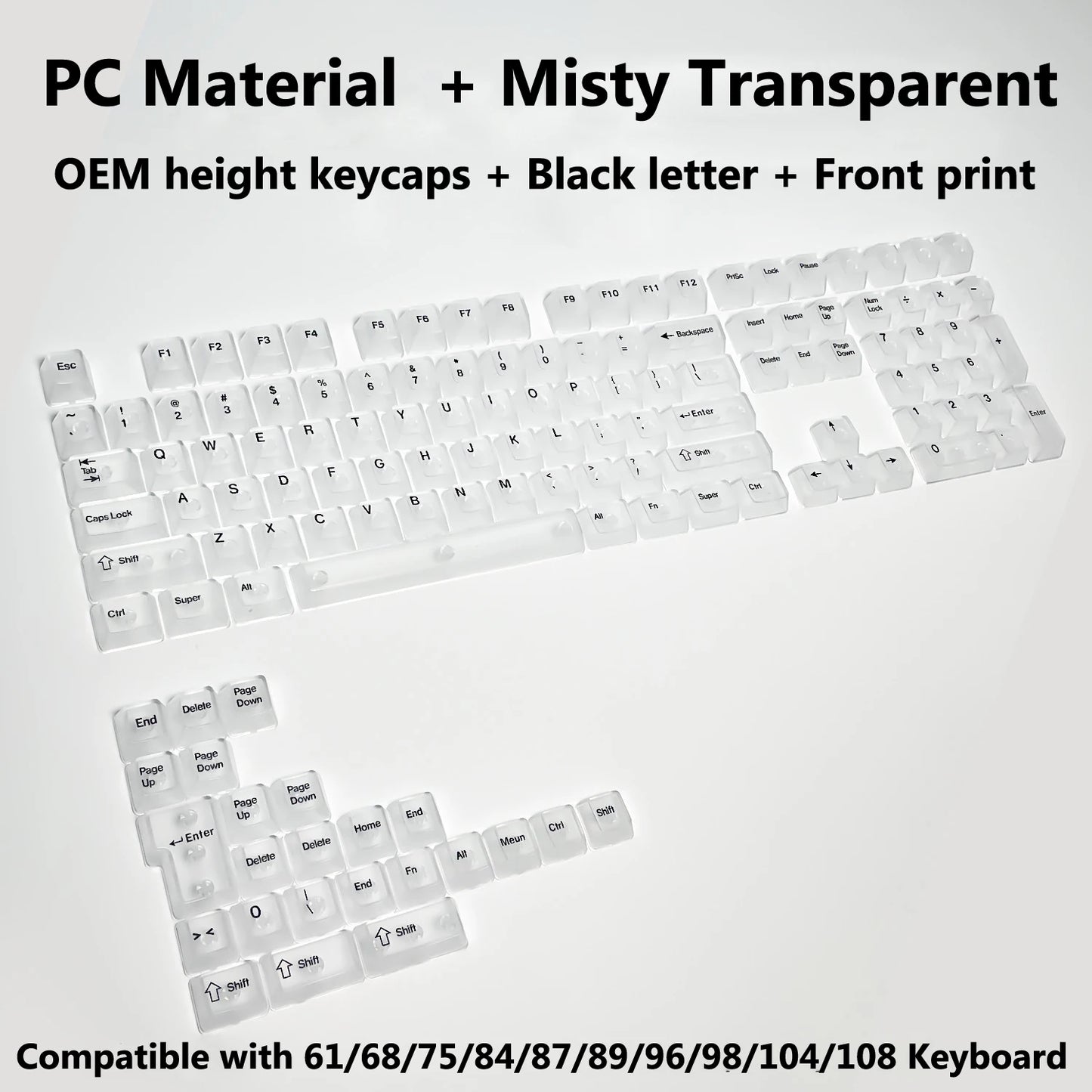 Full Sets Transparent Keycaps for Mechanical Keyboard Front/Side/None Print RGB Backlit Full/Misty Transparent Keycap 130+ Key