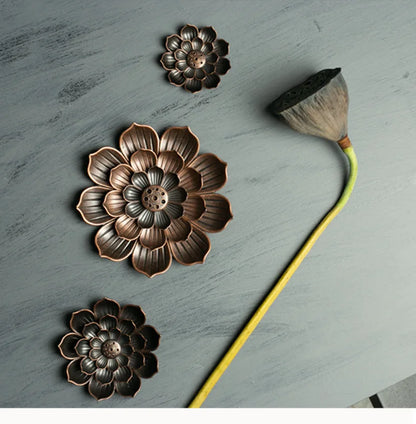 2 in 1 Alloy Incense Burner, Metal sandalwood Incense Sticks Holder, Buddhism Zen Lotus Sticks Incense Censer, Nasturtium Ashtray
