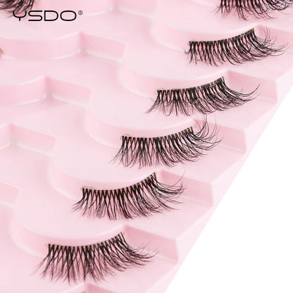 YSDO 5/10 Pairs Half Lashes Cat Eyelashes Soft Natural Clear Band False Lashes Natural Wispy Faux 3d Mink Eyelashes Makeup Tools