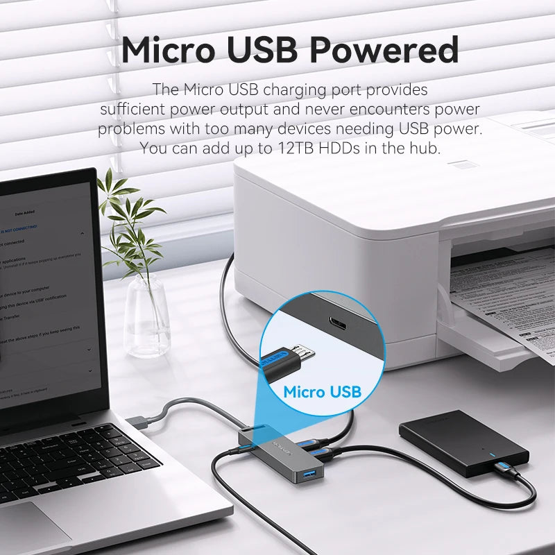 USB Hub, High Speed 4 Ports, Multi USB 3.0 to USB 3.0 Hub Splitter Adapter for MacBook Pro iPad Pro Xiaomi Lenovo USB Hub, VENTION