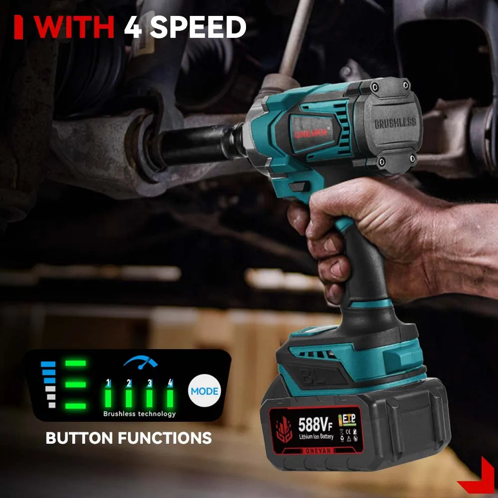 1200N.M Brushless Electric Impact Wrench, 3 Funtion 1/2" Cordless Portable Screwdriver Drill Tools For Makita Battery Pin, ONEVAN