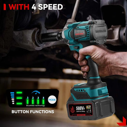 1200N.M Brushless Electric Impact Wrench, 3 Funtion 1/2" Cordless Portable Screwdriver Drill Tools For Makita Battery Pin, ONEVAN