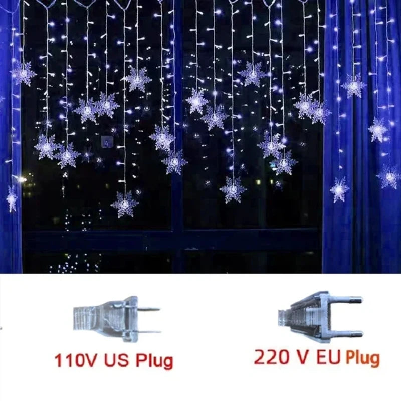Christmas Snowflakes String Lights Flashing Fairy Curtain Garland Outdoor For Holiday Party New Year 2025 Decoration