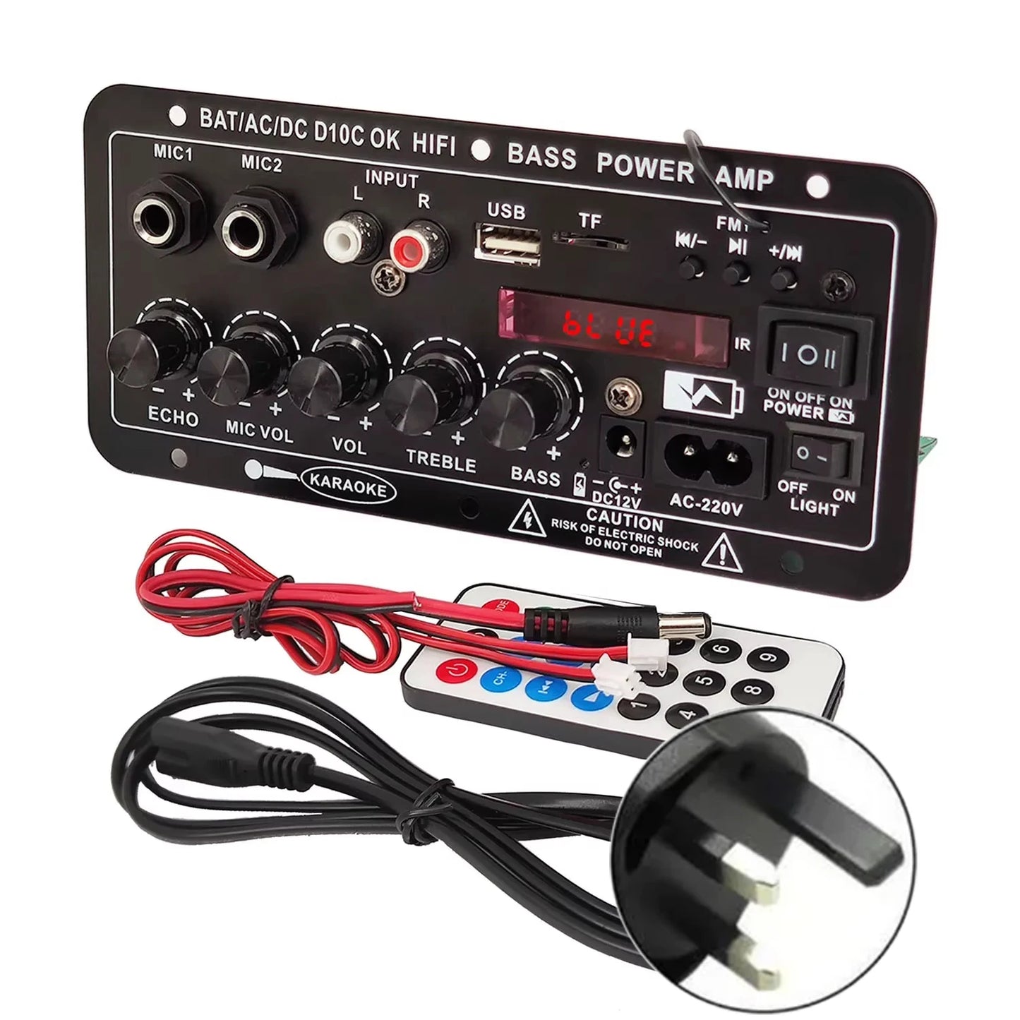 WOOPKER 30W-120W Digital Bluetooth Amplifier Board D10C Subwoofer Dual Microphone Amp Speaker for Car Karaoke Home Theater DIY