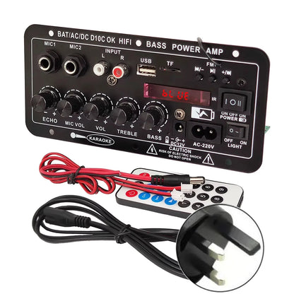 WOOPKER 30W-120W Digital Bluetooth Amplifier Board D10C Subwoofer Dual Microphone Amp Speaker for Car Karaoke Home Theater DIY