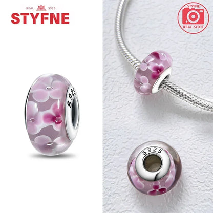 925 Sterling Silver Pink Color Series Beads Heart Flower Murano Glass DIY Jewelry Charms Fit Original Bracelet for Women Fine Gifts