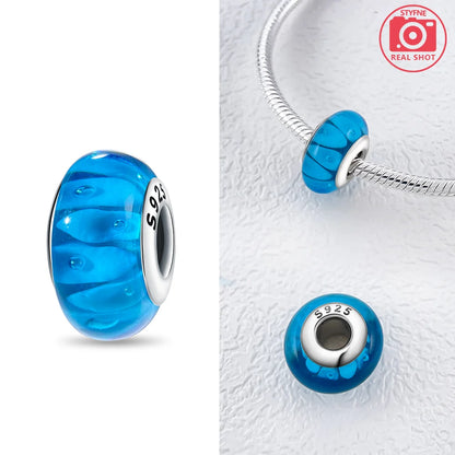 Original 925 Silver Charms Flower Blue Star Green Turtle Glass Beads Fit Bracelet Women DIY Gift Murano Jewelry Accessories