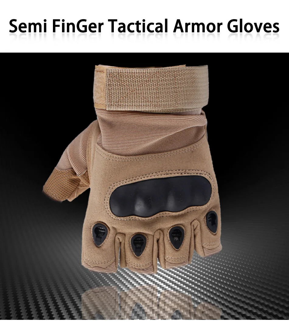 Tactical Hard Knuckle Half finger Gloves, Men's Combat Hunting Shooting Paintball Duty - Fingerless