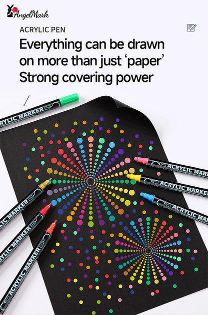 Acrylic Marker Pen, Double Headed Waterproof Art Painting Supplies, School Stationary, Graffiti Drawing 12-72 Colors, ANGEL MARK