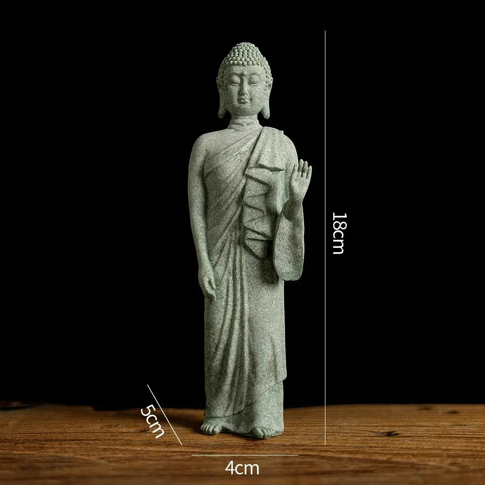 Buddha Garden Statue Fish Tank Decoration Mini Buddhism Figurine Desk Tablescape Decor Home Zen Statue Green Sandstone Thailand
