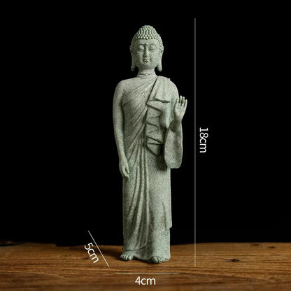 Buddha Garden Statue Fish Tank Decoration Mini Buddhism Figurine Desk Tablescape Decor Home Zen Statue Green Sandstone Thailand