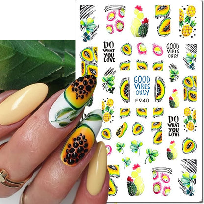 3d Nail Art Decals Tropical Palm Leaves Flowers Laces Faces Adhesive Sliders Nail Stickers Decoration For Nail Manicure