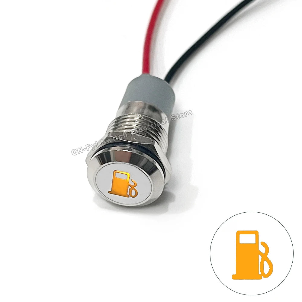 8/12/14MM Waterproof Symbol LED Indicator Light 12V 24V Silver Metal Indicator Turn Signal Pilot Light with Wire Car Dashboard