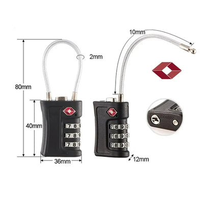 TSA Customs Code Lock for Travel Luggage, Password Changeable, Black Lock, Contrast Design, Padlock, 3-Digit Combination Lock