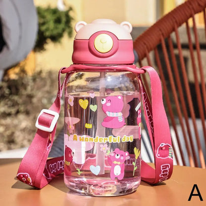 650ml Cute Kids Water Bottle with Straw, BPA-Free, Leakproof Outdoor Portable Children's Cups, School Water Bottle for Children