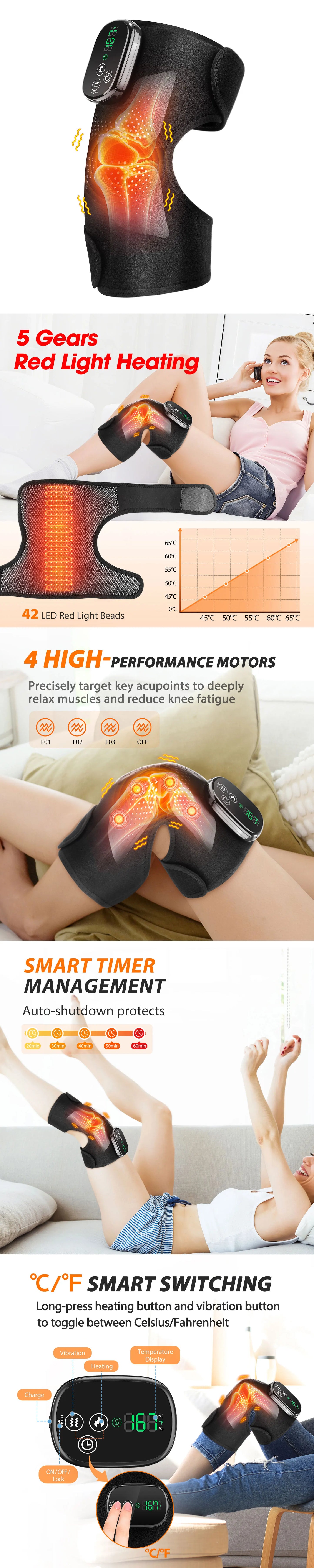 Electric Heated Vibration Knee Massage Pad, 3 in 1 Massager for Shoulder Elbow, Hot Compress Thermal Joint Brace Muscle Relaxation