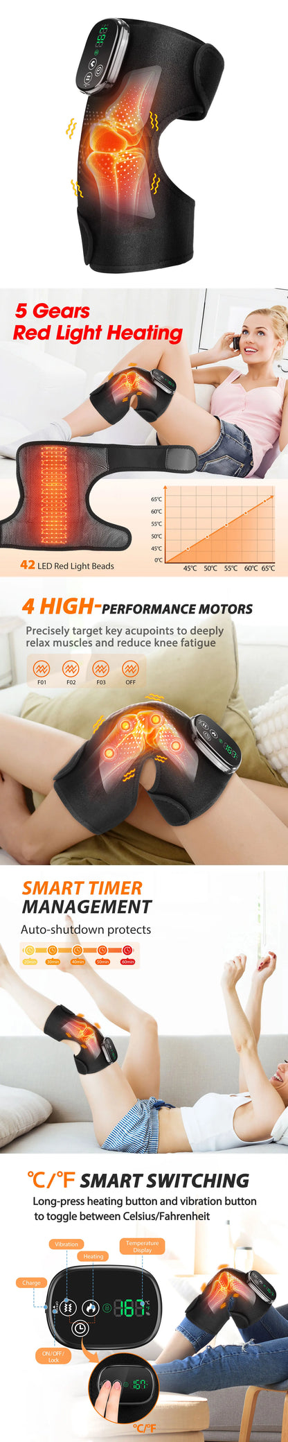 Electric Heated Vibration Knee Massage Pad, 3 in 1 Massager for Shoulder Elbow, Hot Compress Thermal Joint Brace Muscle Relaxation