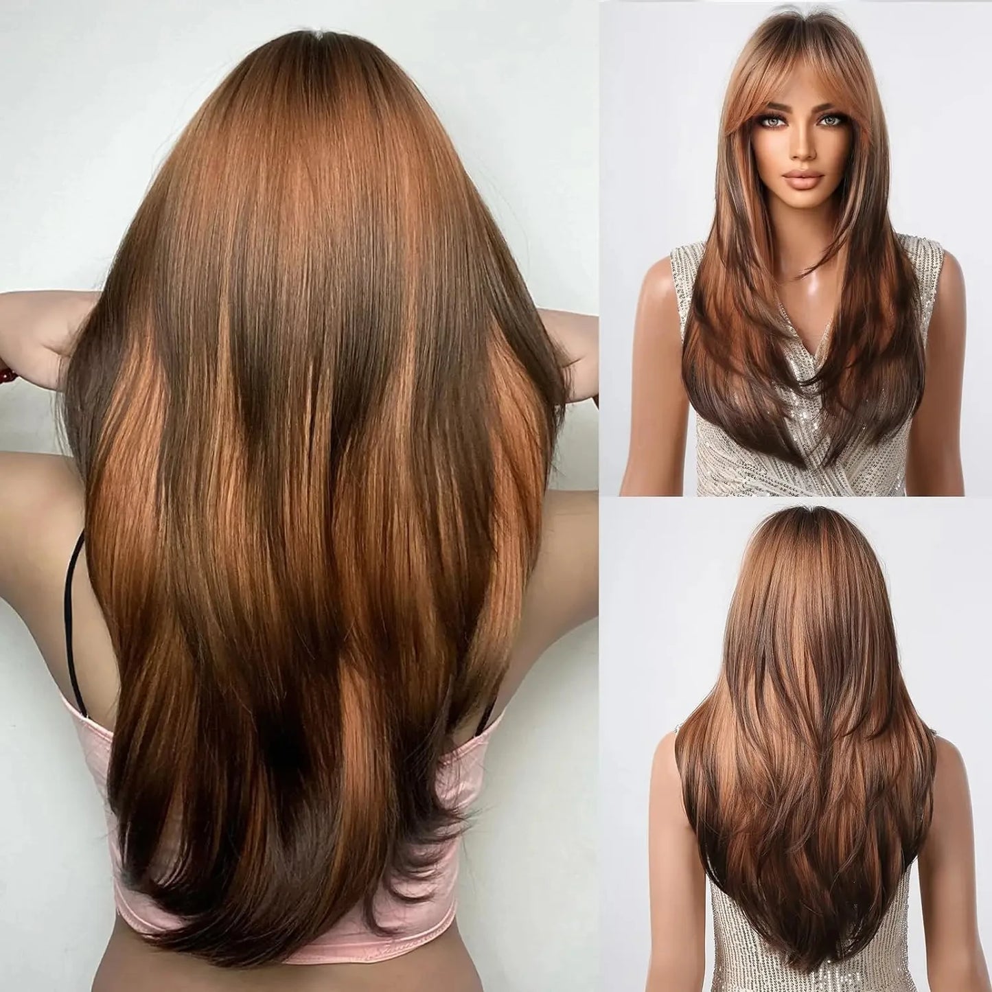 CharmSource Blonde Long Hair Natural Straight Wig, Synthetic Wigs  for Women Daily Party High Density