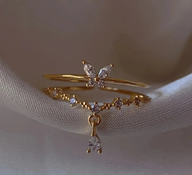 New Cute Colorful Zircon Flower Ring For Women Girl, Fashion Vintage Zircon Adjustable Rings, Jewelry Gift