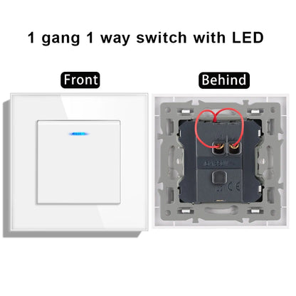 novski Crystal Tempered Glass Panel 1 Gang 1way, 1 Gang 2way, 2 Gang 1way, 2 Gang 2way, Wall Switch with LED Indicator 16A 250V