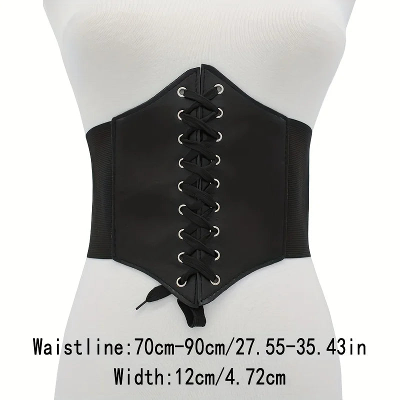 New Corset Punk Black Wide Belt, Pu Leather Slimming Body Belts for Women, Elastic High Waist Belt Female Cummerbunds