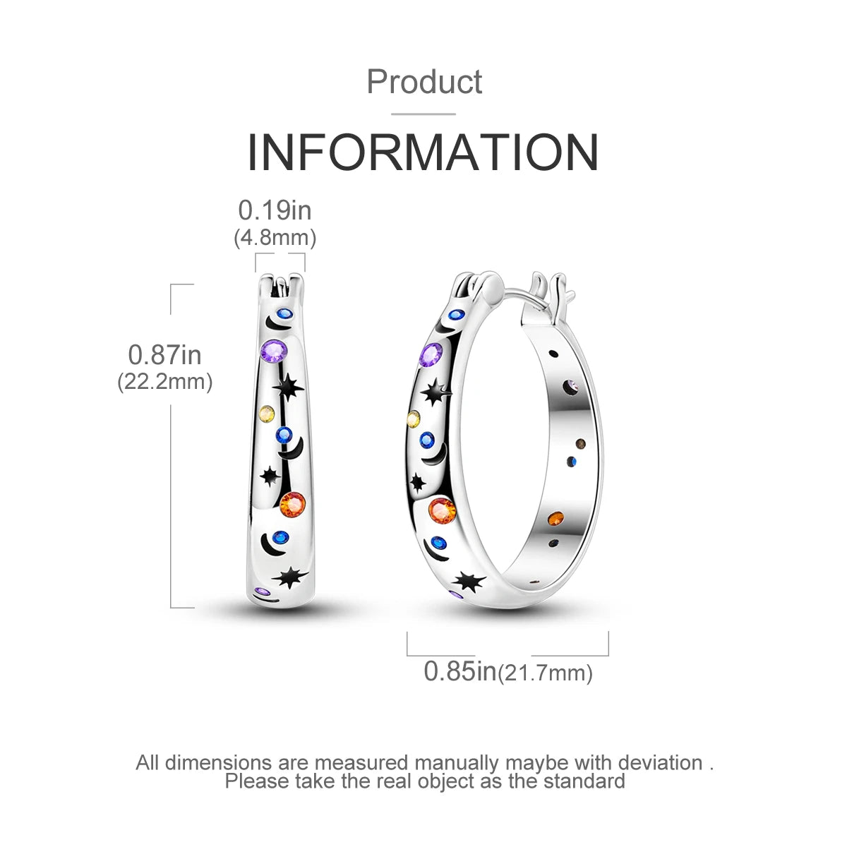 925 Sterling Silver Colored Zirconium Stars Hoop Earrings For Women Jewelry, Anniversary WeddingMaking Jewelry Gift