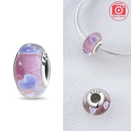 Silver 925 Colorful Flower Series Murano Glass Beads Charm Fit Original Bracelet Murano Glass DIY for Women Jewelry Gift