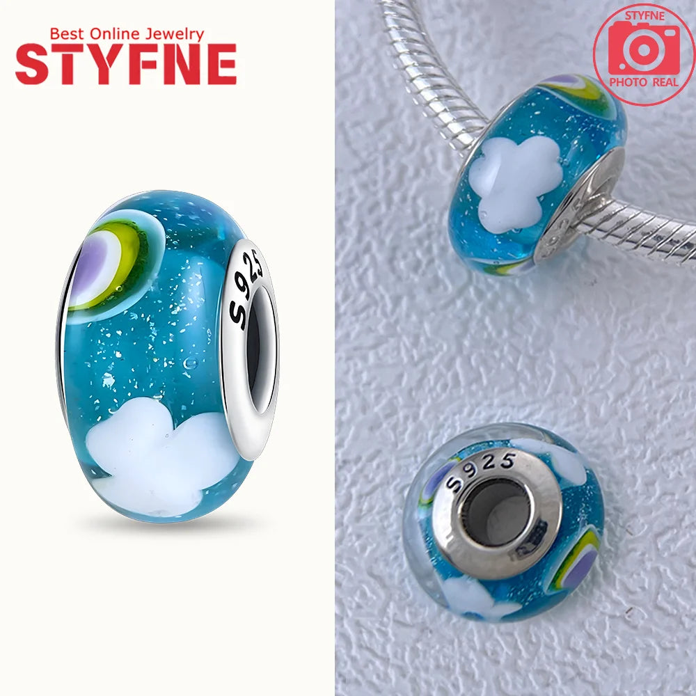 925 Sterling Silver Blue Series Crystal Enamel Murano Charm Bead Fits Original Bracelet for Women DIY Fine Jewelry Gifts