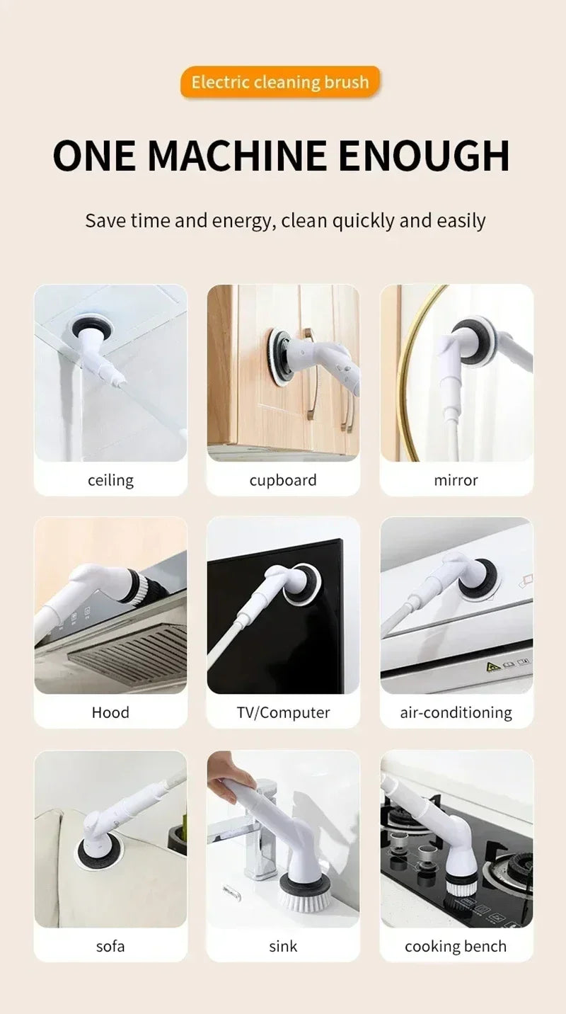 2000mAh, 6-in-1 Electric Cleaning Brush, Wireless Intelligence Rotary Cleaning Brush, Shower Clean Brush, Kitchen Bathroom, MIJIA