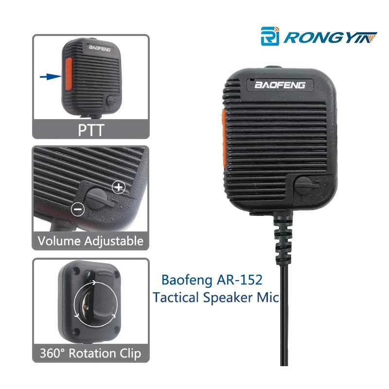 Baofeng AR-152 Mic Walkie Talkie Microphone PTT Radio Speaker Kenwood 2-Pin Type Handheld Mic For UV-K5 UV-16 UV-13 UV5R K Plug