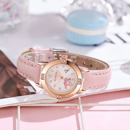 Sanrio Hello Kitty Children's Watch, Cinnamoroll Kuromi My Melody Cute Cartoon Rose Gold Wristwatch with Diamond, Children's Quartz Watch