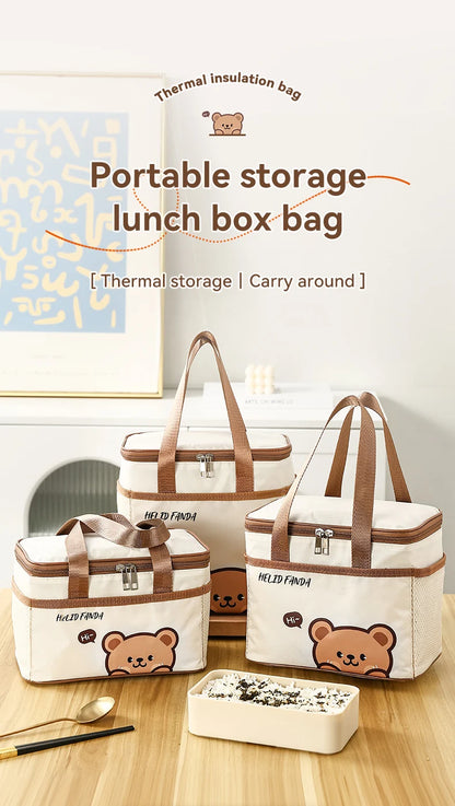 WORTHBUY Cute Thermal Lunch Box Bag, Student Portable Large Capacity Insulated Lunch Bag, Waterproof Reusable Picnic Cooler Bag