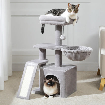 Cat tree, Cat Tower for Indoor Cats, 2 Styles Cat Activity Tree with Cat Scratching Posts, Big Hammock and Removable Top Perch Grey