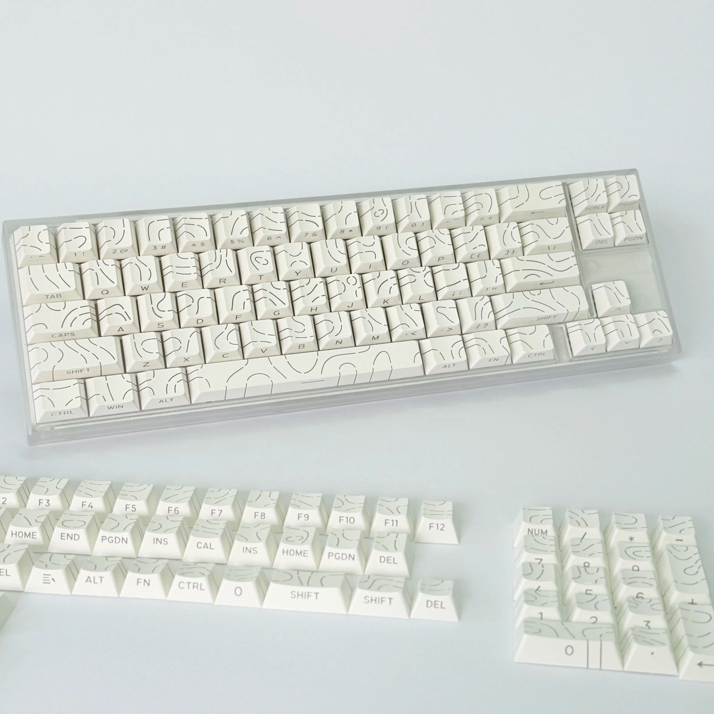 Contour Lines Translucent Keycaps Side Engraving Cherry Profile Black White Key Cap 60 70 80 90 100 Layout Mechanical Keyboard