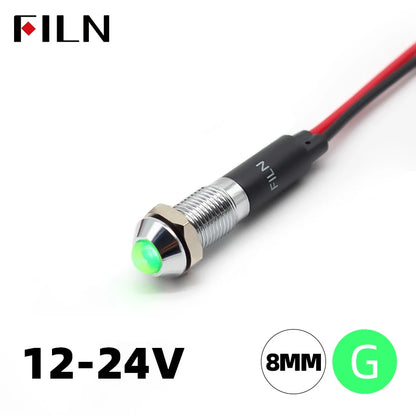 FILN 8mm LED Light Panel Mounted Raised Head LED Light Panel Black Metal Shell Mini 12V 24V 110V 220V With 20cm Cable