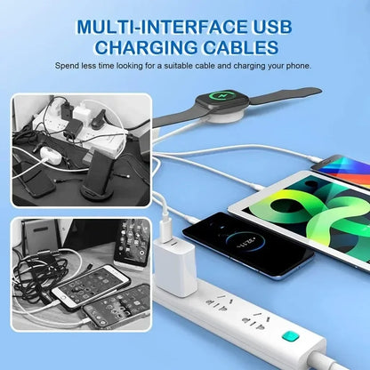 Portable 4-in-1 Magnetic Watch Wireless Charger Charging Data Cable for iPhone 15 14 13 12 11 Pro Max iWatch 8 Ultra 7 6 SE 5 4