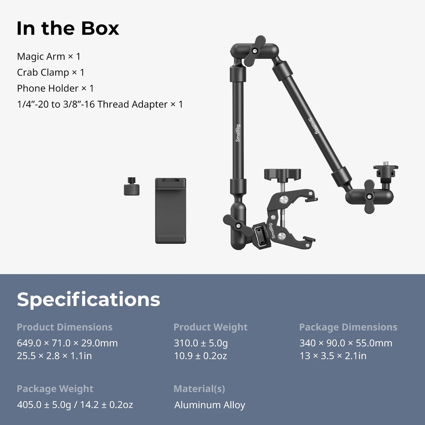 SmallRig Desktop Shooting Magic Arm with Crab Clamp Kit, Adjustable Magic Arm for Smartphones, Webcams and Action Cameras 4766