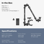 SmallRig Desktop Shooting Magic Arm with Crab Clamp Kit, Adjustable Magic Arm for Smartphones, Webcams and Action Cameras 4766