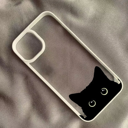 Cute Black Cat Pattern Hard Clear Phone Case For iPhone 15 16 17 Pro Max 16 Plus 17 Air 16E 14 13 12 11 Pro MINI Anti-fall Cover