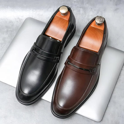Men's Formal Leather Shoes Classic Style Slip-On Loafers Round Toe Breathable Non-Slip Business Dress Wedding Office Casual Shoes