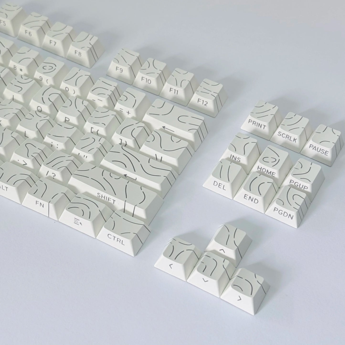 Contour Lines Translucent Keycaps Side Engraving Cherry Profile Black White Key Cap 60 70 80 90 100 Layout Mechanical Keyboard