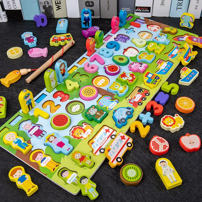 Montessori Wooden Toys Kids Busy Board Animal Math Fishing Numbers Matching Digital Shape Educational Toys For Children Gifts