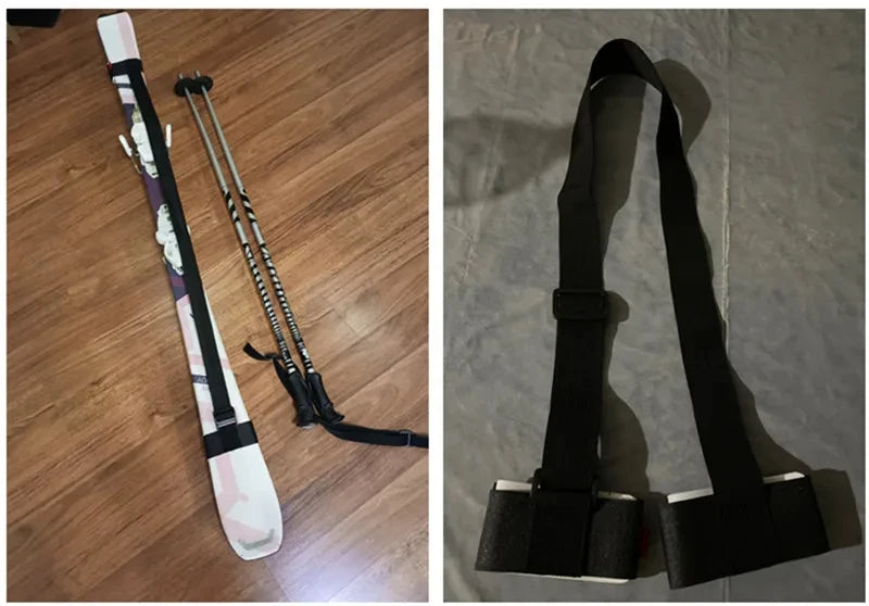 Nylon Ski Pole Shoulder Hand Carrier Lash Handle Straps Adjustable Buckle Hook Loop Protecting Black Nylon Ski Handle Strap Bag