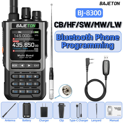 BAJETON BJ-8300 Walkie Talkie 10W Tri Power SW MW LW AM SSB CB Receive Wireless Bluetooth Phone Programming NOAA Two Way Radio