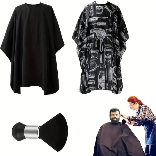Professional Barber Salon Cape Set: Hair Cutting Cape + Neck Duster Brush - Stylist-Grade Hairdressing Apron for Barbers/Hairdressers